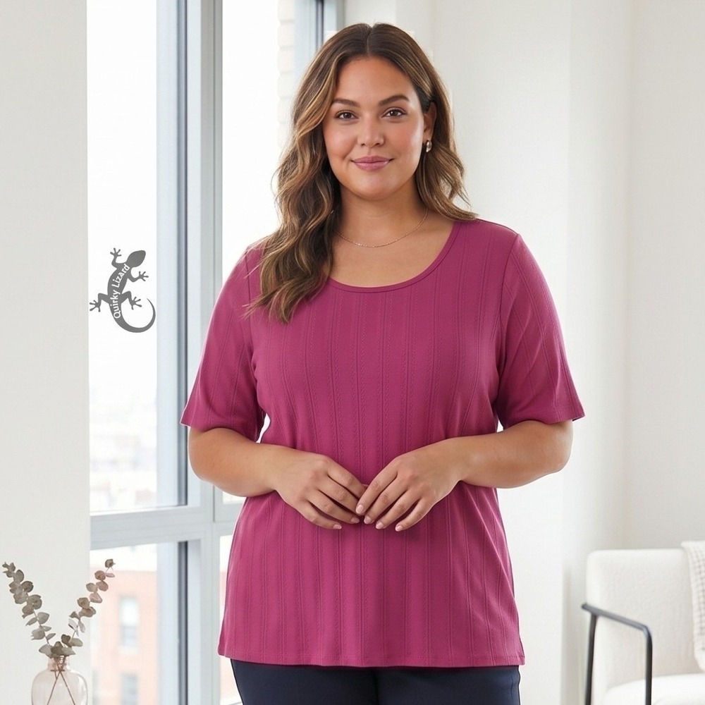 Woman Within Top Womens 3X 30/32 Magenta Pink Pointelle Knit Scoop Neck NWT